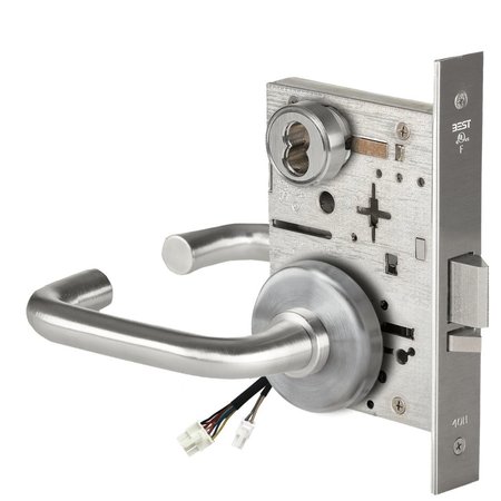 BEST Fail Secure, 12V, Electrified Mortise Lock, 3 Lever, H Rose, Request to Exit, Satin Stainless Steel 45HW7DEU3H630RQE12V